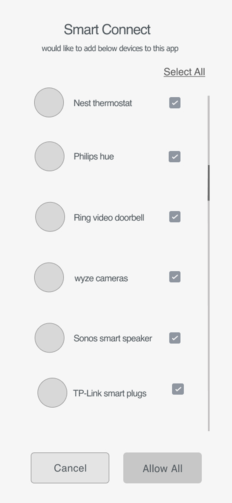Connect Devices Wireframe
